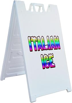 A-Frame Sidewalk Italian Ice 24" x 36" Double Sided A-Frame Sidewalk Sign, Includes 2 Installed Vinyl Decals | Foldable Portable White Signicade Sandwich Board Signs