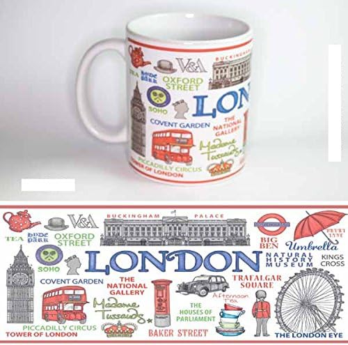 ARTIST DESIGNED COFFEE/TEA MUG - Art/Artwork Comes From A Collection Of Licensed Classic, Retro, Vintage, Antique And Original Designs - This "London" Mug Has A Lovely London, England, United Kingdom Landmarks Theme - Perfect For A Delicious Cup Of Coffee, Tea, Hot Chocolate & More! - Makes A Wonderful Gift!