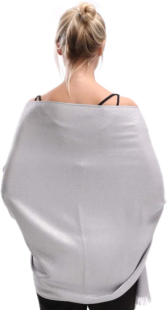 LMVERNA Women's Sparkling Metallic Soft Pashmina Shawls and Wraps Scarf in Solid Colors - Image 2
