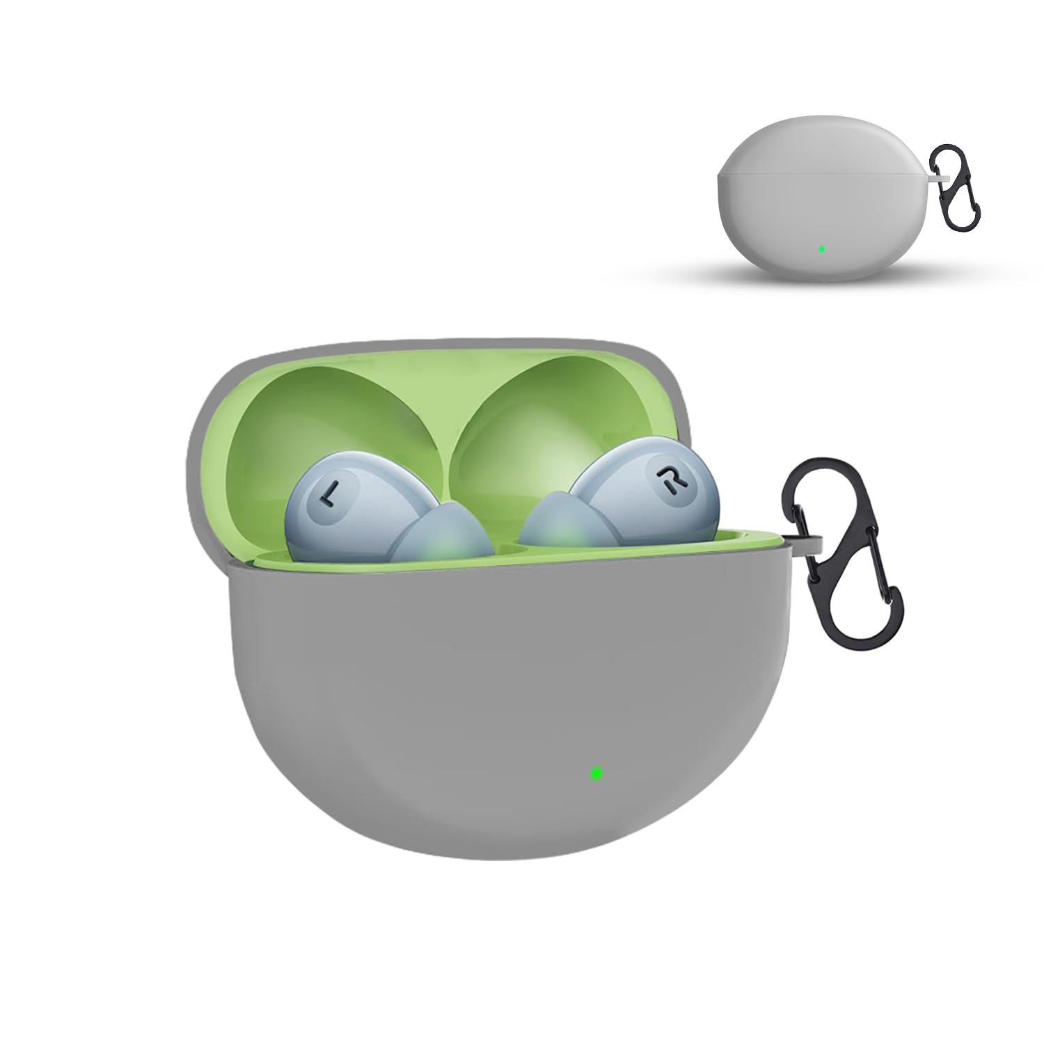 Prolet Protective Silicone Case for OnePlus Nord Buds 3 – Carabiner Clip, Shockproof & Water-Resistant, Anti-Scratch Grip Cover (Grey)