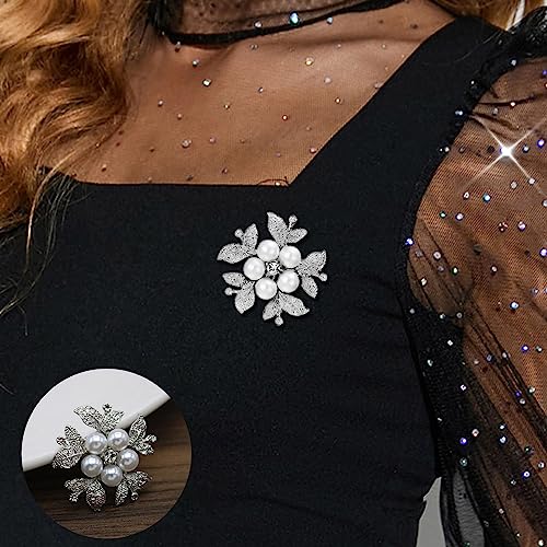 Image of Crystal Pearl Flower Brooches Pins Fashion Beautiful Created Rhinestone Floral Brooch Good Idea for Party Dance Wedding Banquet for Elegant Women Girl
