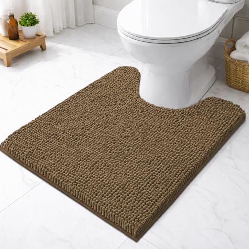 Image of LUXEHOME International Microfibre Chenille Contour Bath Mat for Bathroom, Anti Slip Super Absorbent Quick Dry Washable Bathroom Mats, Solid (Chocolate 47x47cm) Pack of 1