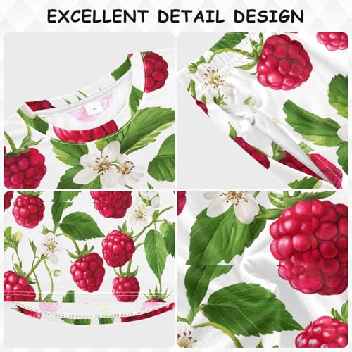 Raspberry Flower Leaf Pattern Soft Pajama Set for All Seasons,Breathable Pjs Long Sleeve Sleepwear,Comfy Loungewear 2 Piece Underwear Set 5T3