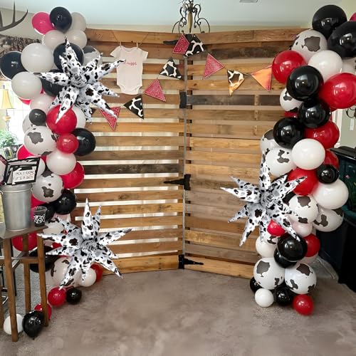 Image of Cow Balloons Cow Print Balloon Black White Western Cowboy Cowgirl Balloons for Boys Girls Farm Theme First Rodeo Birthday Girl One 1st 2nd Birthday Barnyard Farm Animal Theme Party Decor Supplies