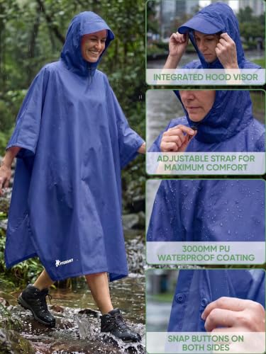 Image of PTEROMY Hooded Rain Poncho for Adult, Waterproof Lightweight Unisex Raincoat for Hiking Camping Emergency