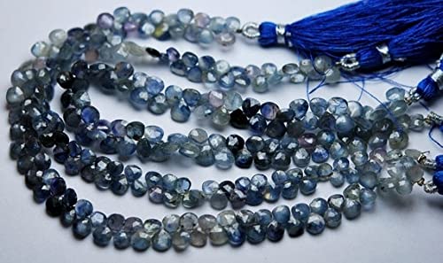 Saphir bleu briolette facettée en cœur de 3.5-4mm pour enfilage de précision