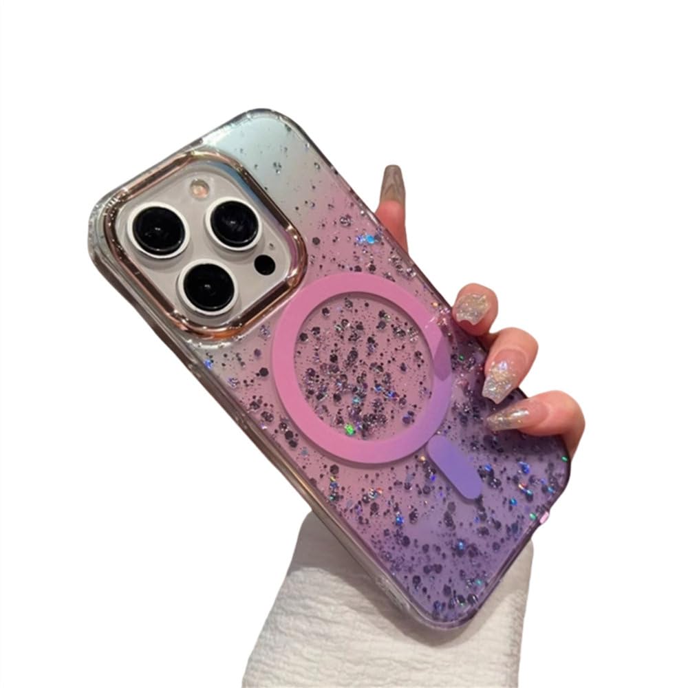 Coque iPhone 15 Pro Max paillettes violette avec recharge magnétique Magsafe - 7