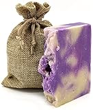 Jabon de manos natural artesanal. Pastilla solida biodegradable zero waste vegano. Bolsa Yute de regalo. 100g (LAVANDA)