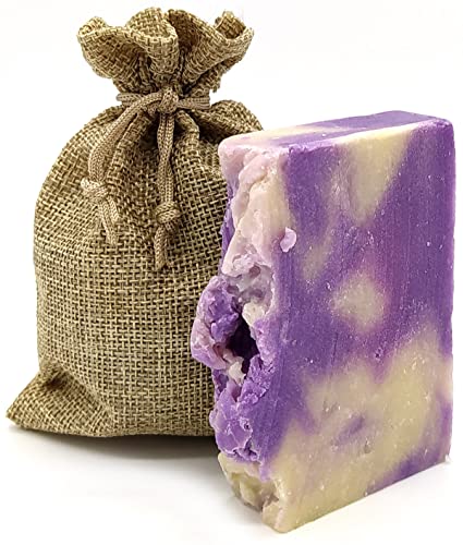 Jabon de manos natural artesanal. Pastilla solida biodegradable zero waste vegano. Bolsa Yute de regalo. 100g (LAVANDA) Cover
