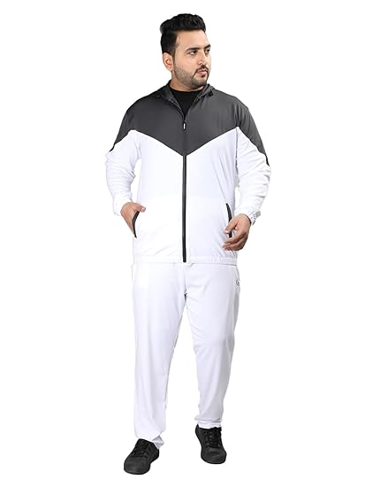 Plus Size Men Winter Zipper Sports Gym Track Suit Set DarkGreyWhite XXL