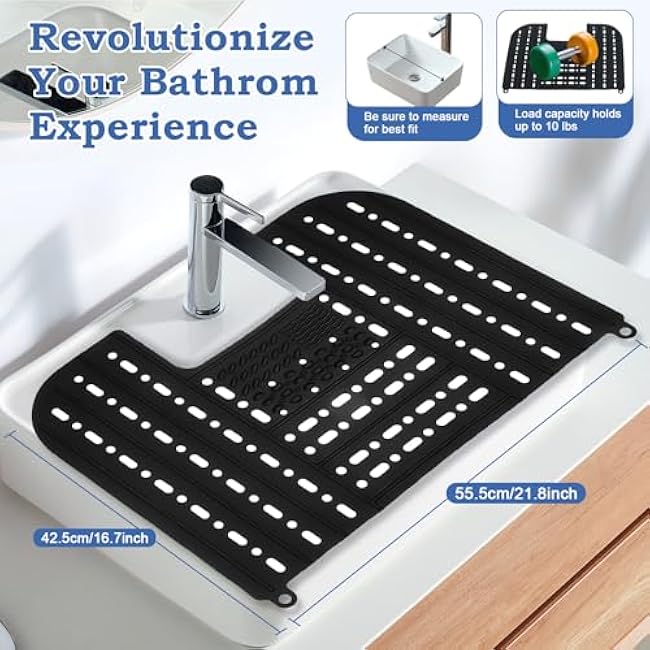 Bathroom Sink Cover for Counter Space,Foldable RV Sink Cover,Heat-Resistant Silicone Makeup Brush Cleaner Mat with Reinforced Steel Rod Frame,21.7x16.9 Inch Sink Covers with Hanging Loop1