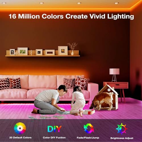Image of VOLIVO 50ft Led Strip Lights for Bedroom, Color Changing Led Light Strips Kit with Bluetooth App Control and IR Remote, RGB Music Sync Lighting for Room, Home Decor