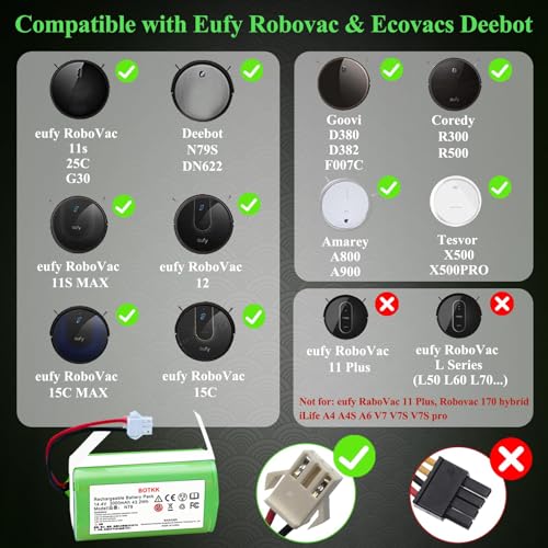 Image of Upgraded Replacement Battery for Eufy RoboVac & Ecovacs Deebot | 14.4V Li-ion Compatible with Eufy RoboVac 11 11S 30 15C 25C 35C & Ecovacs Deebot N79 N79S 500 600 DN622 Robot Vacuum Cleaner