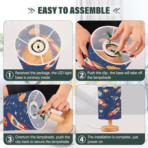 Lámpara de mesa pequeña cohetes planetas para dormitorio miniatura 4
