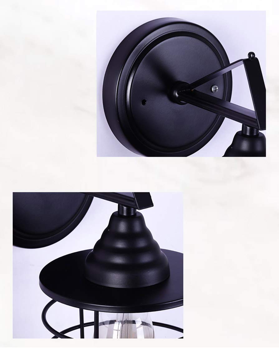 Vintage Applique Murale Industrielle Poulie Design Suspension Métal En Forme Cage Noir Rétro E27