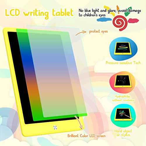 BUKEBU LCD Writing Tablet Doodle Board,12.5 inch Colorful Drawing Pad,Electronic Drawing Tablet, Drawing Pads,Travel Gifts for Kids Ages 3 4 5 6 7 8 Year Old Girls Boys (Yellow)
