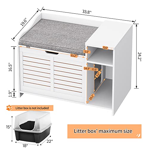 IDEALHOUSE Litter Box Enclosure with Top Opening with Cushion, Cat Litter Box Furniture Hidden, Litter Box Hidden, Cat House, Privacy Cat Litter Box Cabinet, White