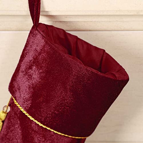 Dibor Set of 2 Luxury Red Crushed Velvet Christmas Stockings with Gold Tassel & Braided Finish - H48cm (CR05) - Image 7