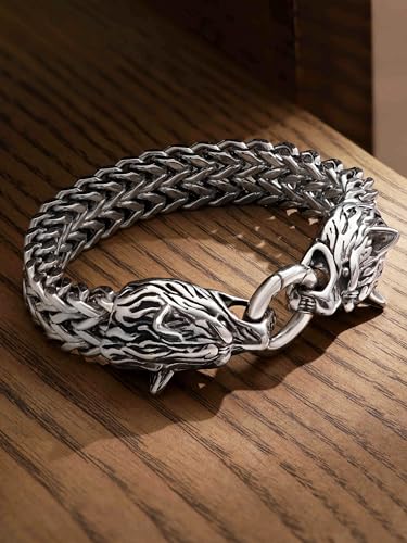 HAQUIL Stainless Steel Mesh Link Chain Bracelet, Goth Gothic Biker Fashion Statement Jewelry Gift for Men4