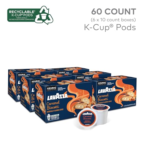 Image of Lavazza Caramel Biscotti Coffee, Single Serve Keurig K-Cup Pods, Flavored Coffee, 60-Count Box (6 Packs of 10)