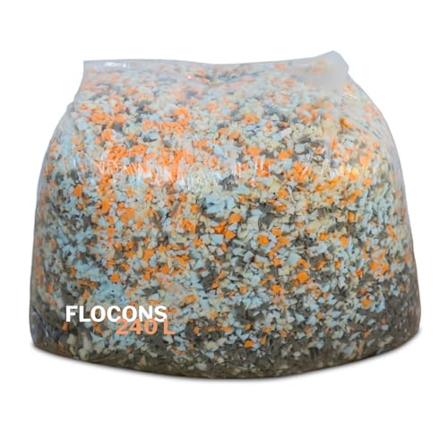 Olympe Literie Flocons de Mousse Haute Densité 240L – Garnissage & Rembourrage pour Coussins, Poufs, Canapés, Peluches – Fibre Confortable et Résistante
