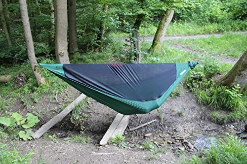 Ticket to the Moon Pro (Hamaca más Ligera de 325 x 140 cm, Incluye mosquitera con Cremallera y UHMPE Ridgeline) (2021), Unisex, Verde Oscuro, Extended