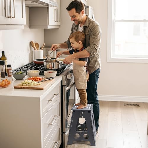Image of Delxo 16 Inch Folding Step Stool,Foldable Stool for Adults with Safety Lock,Portable Collapsible Plastic Stepstool,Non Slip Folding Stools for Kitchen Bathroom Bedroom Up to 400LBS,(Dark Grey 1PC)