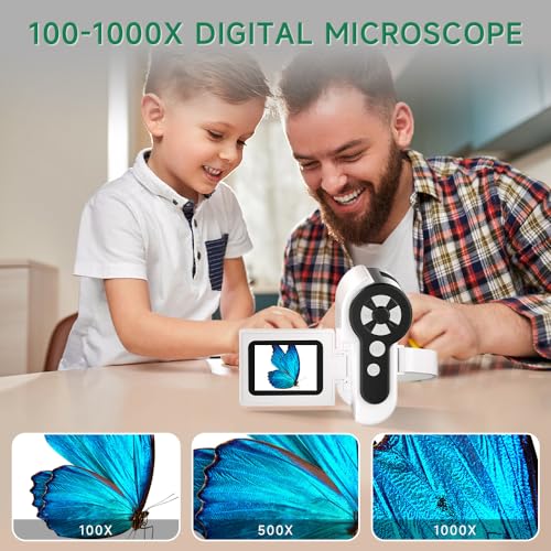 Image of Microscope for Kids, [3-in-1] 1000X Handheld Mini Scope with 2 inch LCD Screen, Portable Miniscope for Kids 8-12 Halloween Christmas Birthday Edu Gifts, 32GB TF Card Included