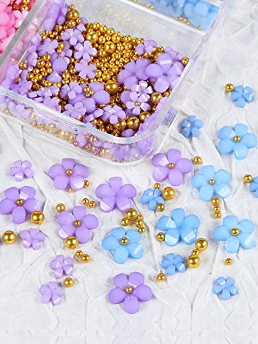 3D Flowers For Nails 6 Colors Flower Nail Charms With Gold Caviar Beads Flowers Nail Art Accessories For Spring Flora Nail Design Diy Decoration #TOP1