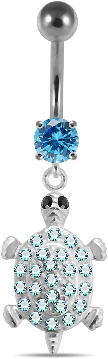 Fancy Turtle Dangling Design 925 Sterling Silver with Stainless Steel Belly Ring - Belly Button jewelry - Navel jewelry