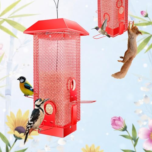 Squirrel Proof Bird Feeder, 2.5LB Heavy-Duty Metal Wild Bird Feeder with Weight-Activated Spring, Weatherproof Outdoor Hanging Birdfeeders for Cardinals, Blue Jays, Finches