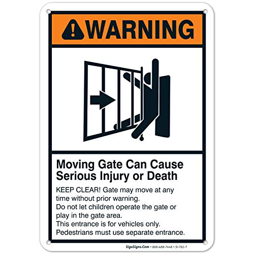Moving Gate Sign, Moving Gate Can Cause Serious Injury Or Death 10X7 Inches, Rust Free .040 Aluminum, Fade Resistant, Made In Usa By Sigo Signs #TOP24