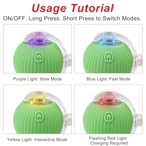WinGluge 2 Pièces Jouet Interactif pour Chat, Jouet Intelligent pour Chat, Balle Intelligente pour Chats, Cat Toy Ball, Balle Roulante Automatique pour Chats Et Chiens (Rouge+Vert) – Image 4