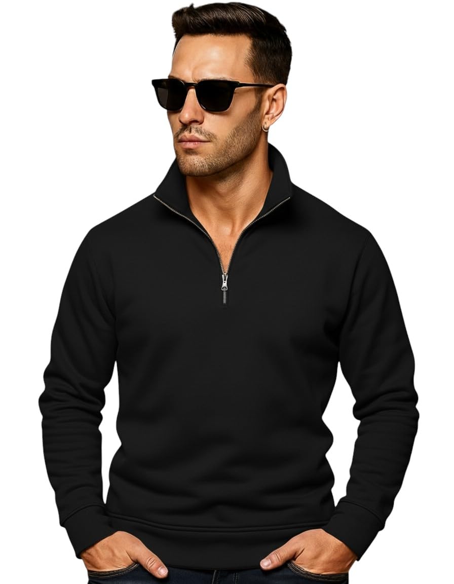 Quarter Zip Pullover Sweatshirt, Classic Long Sleeve Mock Neck, Available in Burgundy, Black, Light Blue-image-4