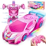 Unicorn Remote Control Transform Cars Girls Toys With Eye & Underbody Cool Lights, 2.4GHz Robot RC Car Toys One-Button Deformation & Fast 360°Rotation, Girls Games Xmas Gift age 3 4 5 6 7 8 9 10 11 12