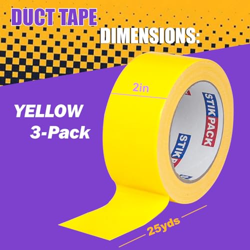 Image of 3 Rolls Yellow Duct Tape, Heavy Duty Strong Industrial Colored Duct Tape 9mil x 2inch x 25yds Flexible, No Residue, Waterproof and Tear by Hand, Multi-Use for Indoor & Outdoor Repairs