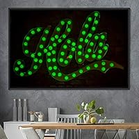 Framed Canvas Wall Art Illuminated Words 3D Industrial Inspirational Multicolor Neon Pop Art Quotes Typography Urban - 16x24 inches