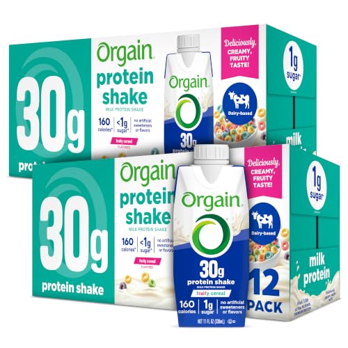 Orgain 30g High Protein Shake, Dairy Isolate Milk Protein, Fruity Cereal, 5g BCAAs, <1g Sugar Per Serving, Meal Replacement, Ready to Drink, Keto Friendly, Gluten-Free 11 Fl Oz,(Pack of 24)