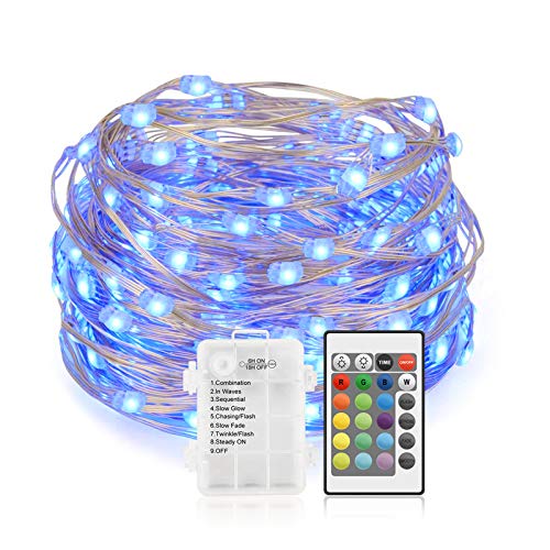 Chalpr String Lights Battery Operated, 16.4ft 50LEDs Multi Color Changing Fairy Lights with Remote, Waterproof Silver Wire Twinkle Lights for Bedroom, Wedding, Parties, Patio, Outdoor Garden