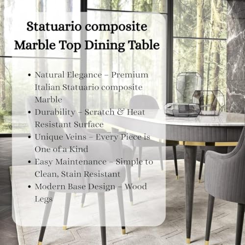 Image of 4-Seater Modern Wooden Dining Table Set | 1 Year Warranty | Created Italian Statuario Marble Top | Elegant Composite Marble Table with 4 Chairs (Black)