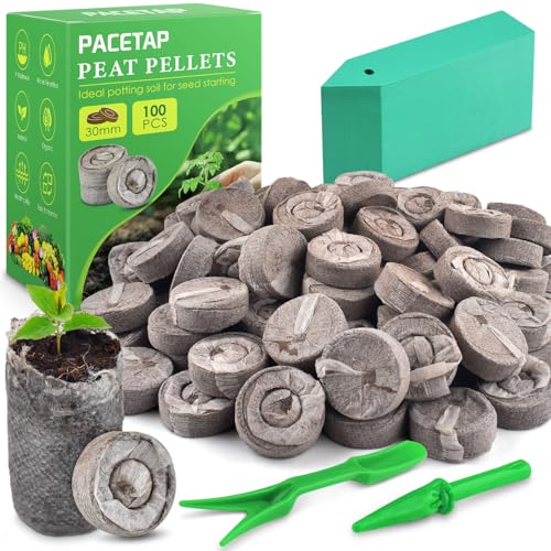 PACETAP 100 Pcs 30mm Peat Pellet Seed Starter Soil, Compressed Seed Fertilizer Nutrient Soil Block,...