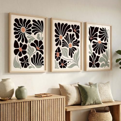 Image of kotart Abstract Botanical Art Home Decoration Painting | Floral Paintings With Frame For Living Room Bed Room Hotel Wall Decor Digital Reprint Set of 3 (14x20 Inch)