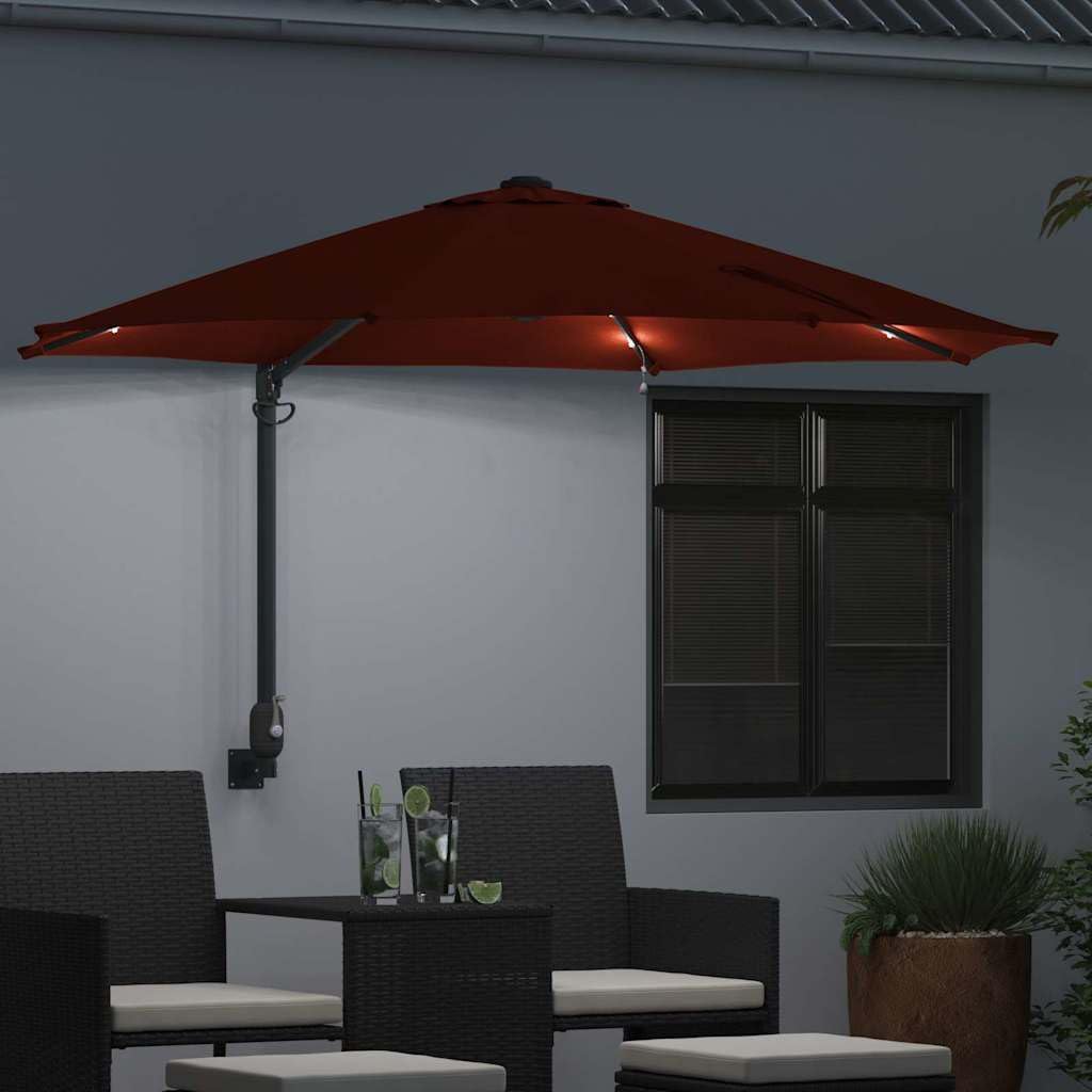 Ombrellone da giardino in terracotta, 248 x 248 cm, resistente ai raggi UV, inclinabile, con illuminazione a LED solare, meccanismo a manovella, robusto telaio in acciaio per terrazza, veranda