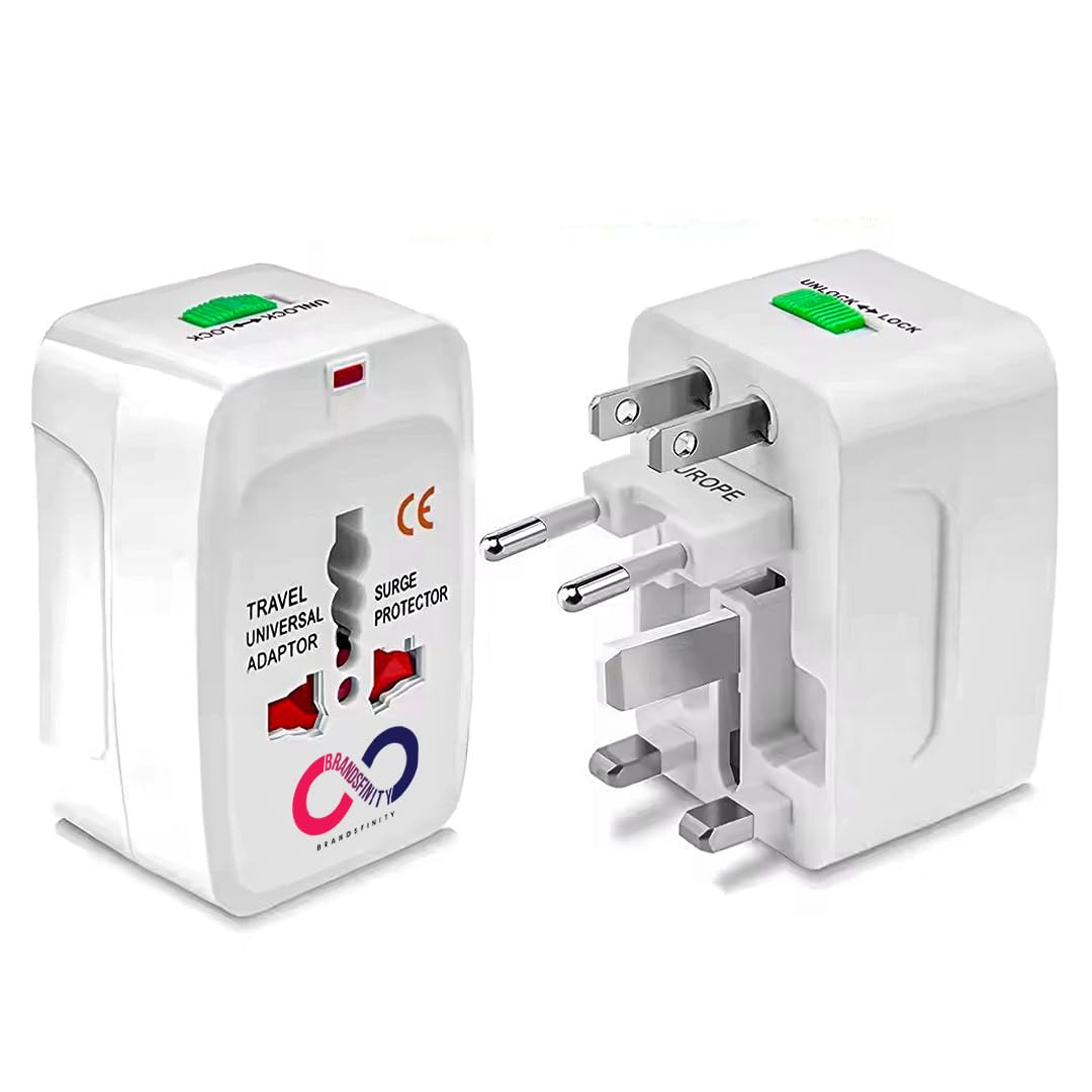 Brandsfinity Universal Travel Adapter – International Plug Adaptor for Worldwide Compatibility for Easy Charging, Lightweight and Compact, Ideal for International Travel