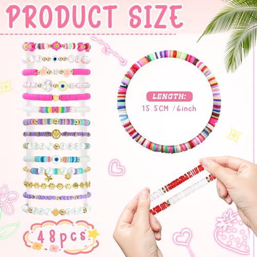48 Pcs Surfer Heishi Bracelets Clay Beaded Bracelet Stackable Rainbow Friendship Preppy Bracelets Beach Summer Jewelry for Women2