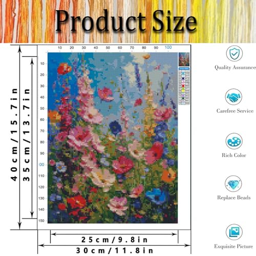 Image of Wildflower Stamped Cross Stitch Kits for Adults - Flower Embroidery Kits for Beginners Adults,11 CT Patterns Dimensions Counted Cross Stitch Kits for Adults Arts Craft 12x16 inch