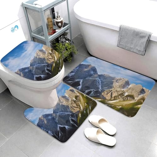YoupO Slowenische Berge drucken Badezimmer Teppiche Sets 3 Stück saugfähige WC-Deckelbezug rutschfeste U-förmige Konturmatte für Toilette Badezimmer – Bild 4