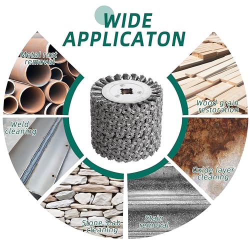 Image of 4.7 inchx 4 inch Twisted Steel Wire Wheel Multi Surface Texturing, 0.02 inch Wire Brush Drum Surface Conditioning Tool for Metal Surface Polishing Grinding Removing Rust-3 /4 Quad Keyway