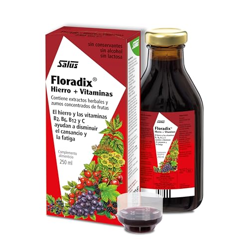 Salus - Floradix Suplemento de Hierro y Vitaminas, Botella de 250 ml, Reduce el Cansancio y la Fatiga - Contiene Hierro Orgánico y Vitaminas B1,B2,B6,B12 y C