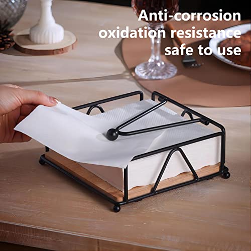 Fourmor Elegant Flat Paper Napkin Holder with Dispenser Arm - Black Napkin Holders for Table, Kitchen, Countertops & Outdoor Tables - Napkins Dispenser Square Metal Lattice Basket Dinner Napkin Holder - Thumbnail 6
